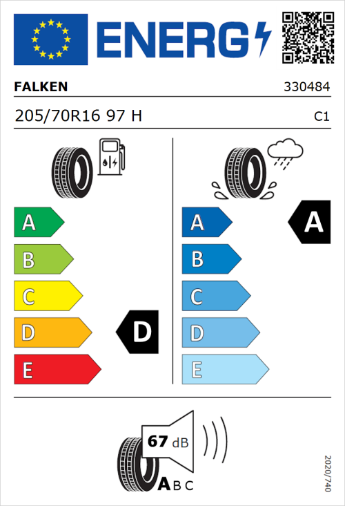 Tyre Label for Falken Ziex  ZE310 Ecorun 205/70R16 97H