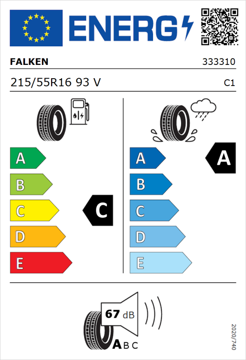 Tyre Label for Falken Ziex  ZE310 Ecorun 215/55R16 93V