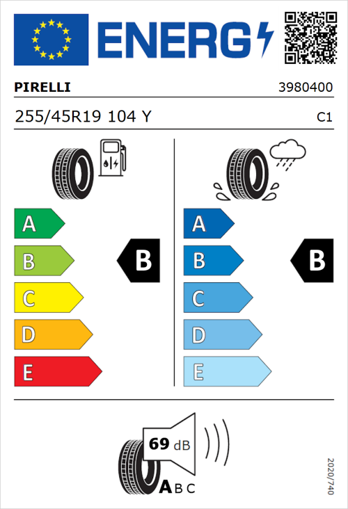 Tyre Label for Pirelli P Zero New (PZ4) (PNCS) 255/45R19 104Y