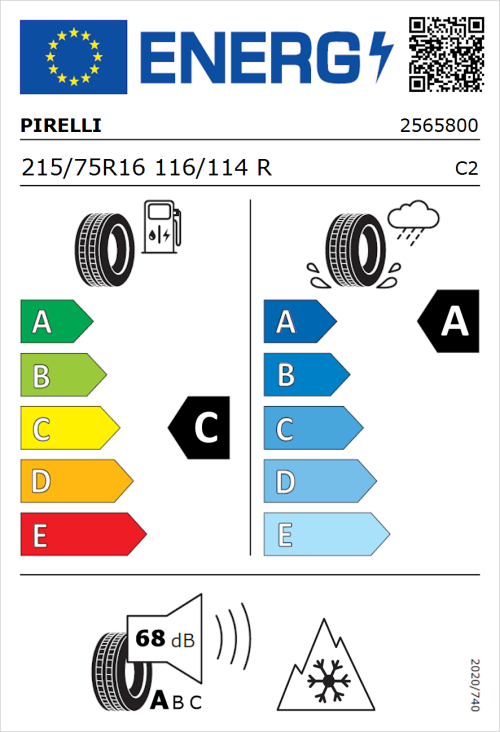 Tyre Label for Pirelli Carrier All Season 215/75R16 116/114R