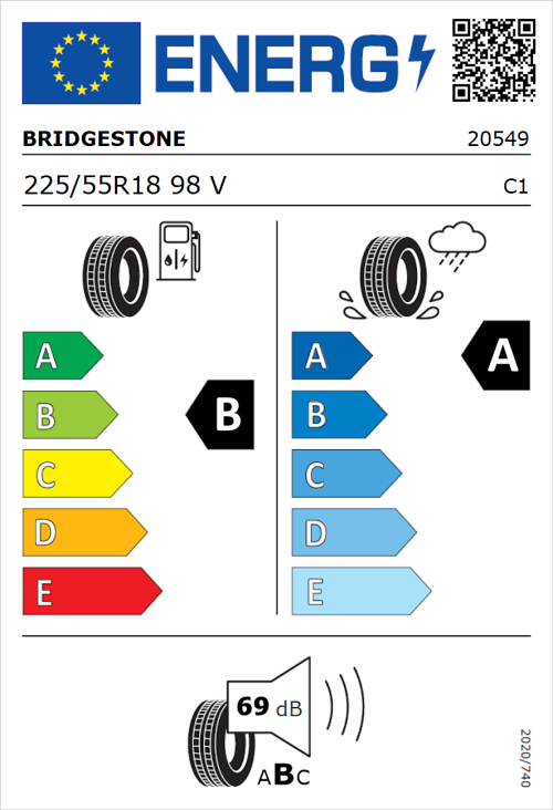 Tyre Label for Bridgestone Turanza 6 225/55R18 98V