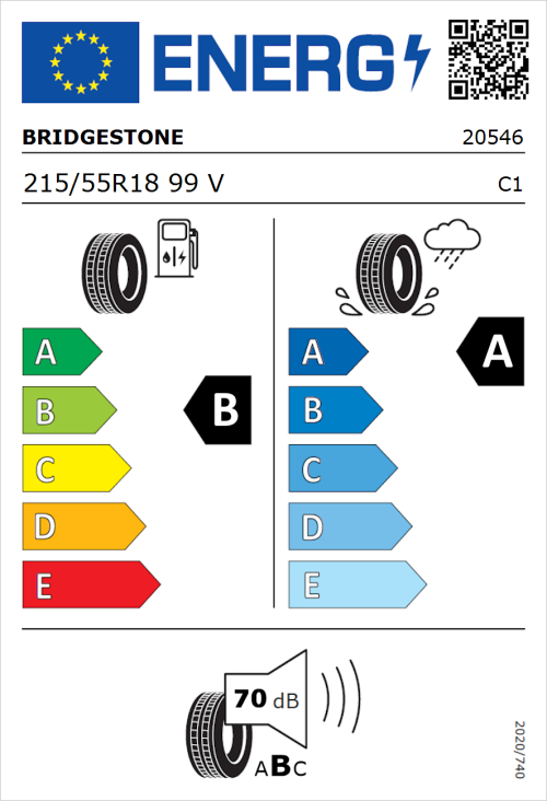 Tyre Label for Bridgestone Turanza 6 215/55R18 99V