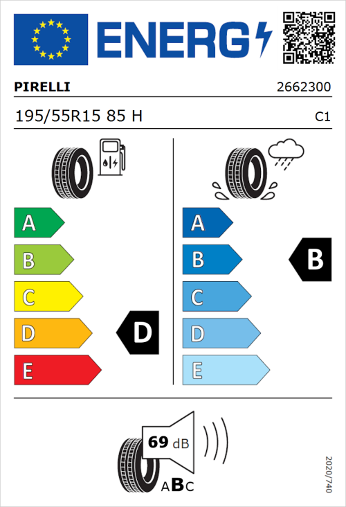 Tyre Label for Pirelli Cinturato P1 Verde 195/55R15 85H